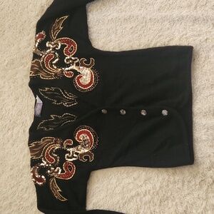 Vintage paisley sequin sweater XS Marisa Christina angora wool beaded cardigan